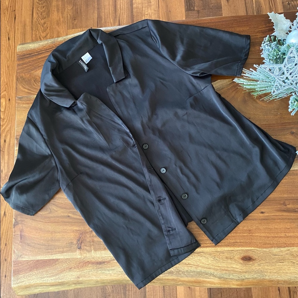Black Satin Button Up Blouse